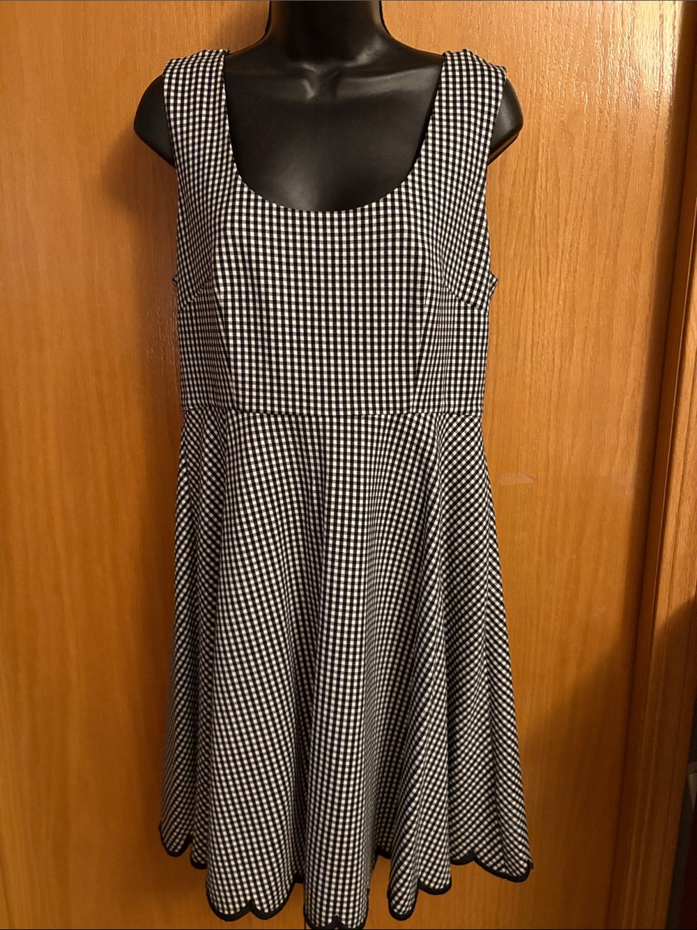 kate spade Sleeveless Black and White Gingham Fit & Flare Dress